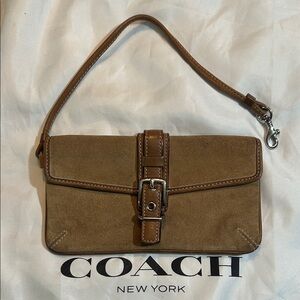 Vintage Coach Hampton Tan Suede & Leather Buckle Wristlet